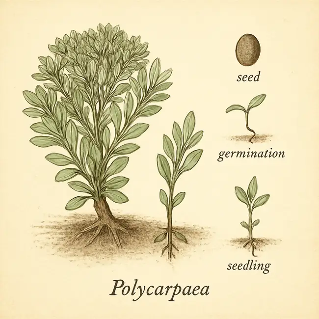 Polycarpaea – Botanische Illustration der Vermehrung