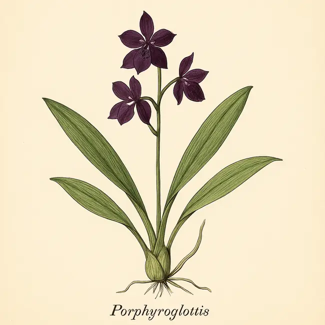 Porphyroglottis – Botanische Illustration des Habitus