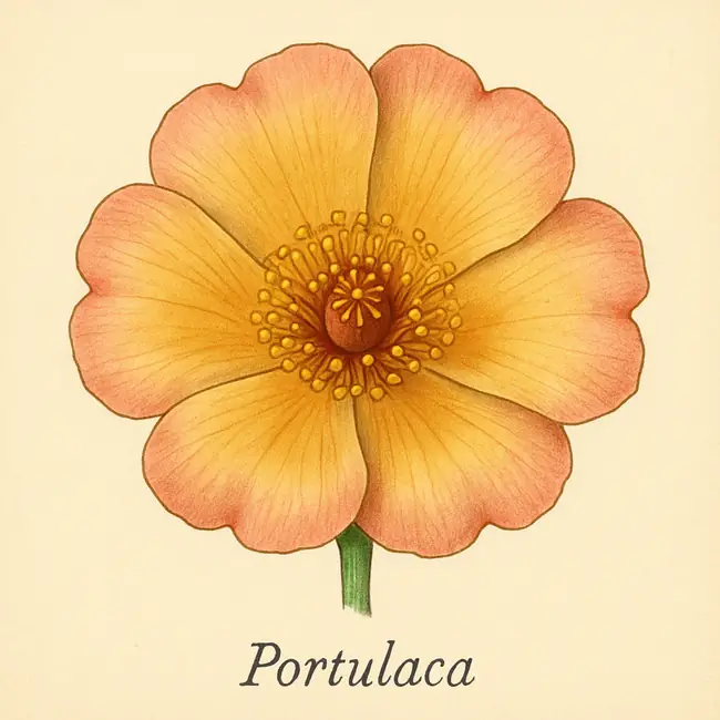 Portulaca – Botanische Illustration der Blüte