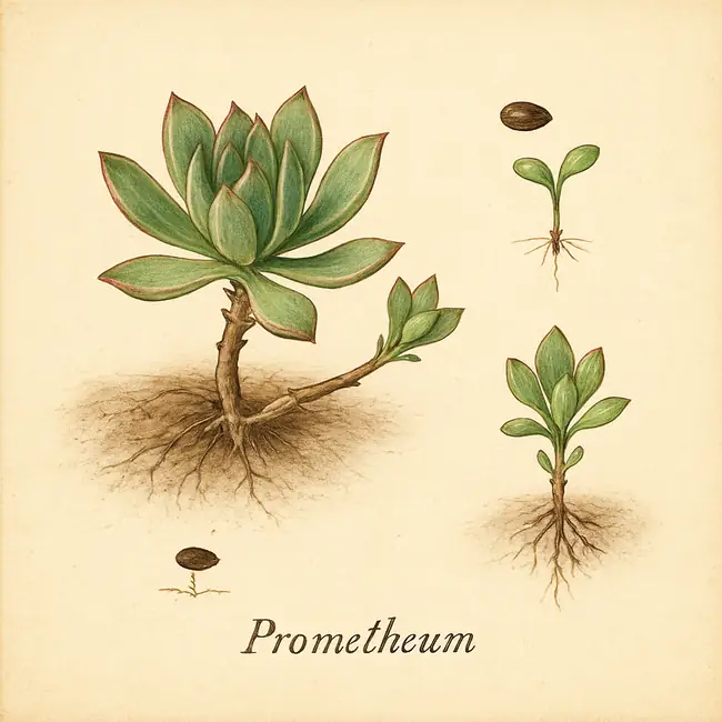 Prometheum – Botanische Illustration der Vermehrung