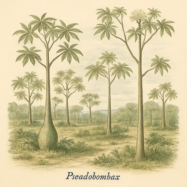 Pseudobombax – Botanische Illustration des natürlichen Lebensraums