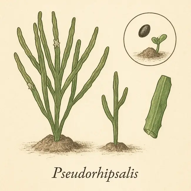 Pseudorhipsalis – Botanische Illustration der Vermehrung