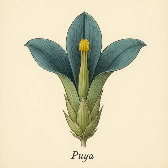 Puya – Botanische Illustration der Blüte