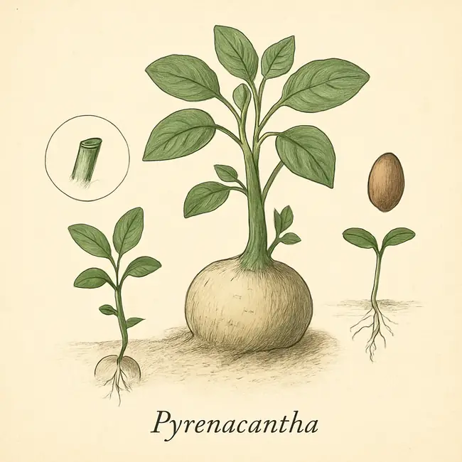 Pyrenacantha – Botanische Illustration der Vermehrung