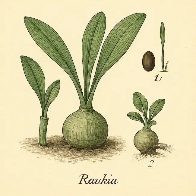 Rauhia – Botanische Illustration der Vermehrung