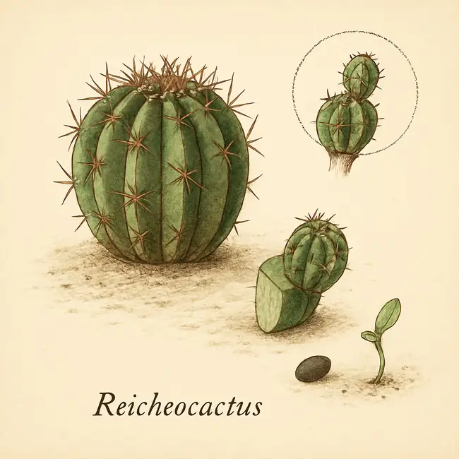 Reicheocactus – Botanische Illustration der Vermehrung