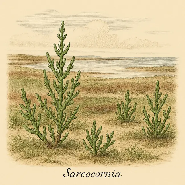 Sarcocornia – Botanische Illustration des natürlichen Lebensraums