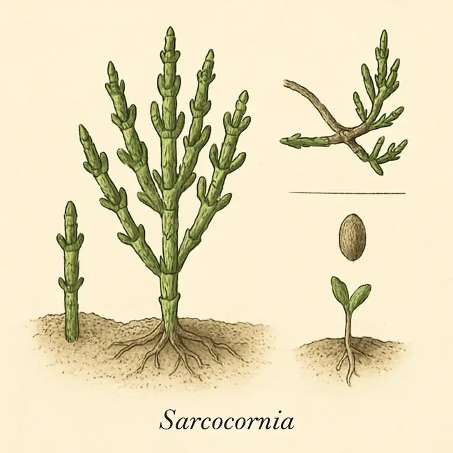 Sarcocornia – Botanische Illustration der Vermehrung
