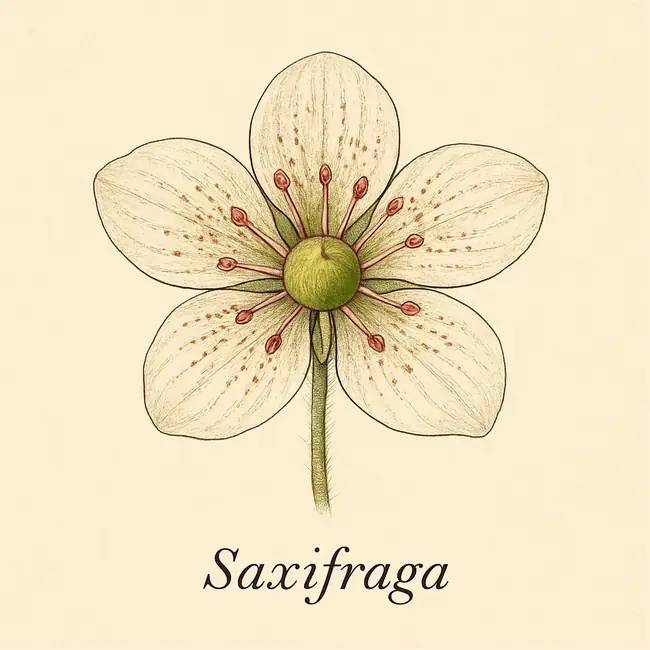 Saxifraga – Botanische Illustration der Blüte