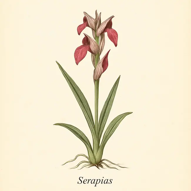 Serapias – Botanische Illustration des Habitus