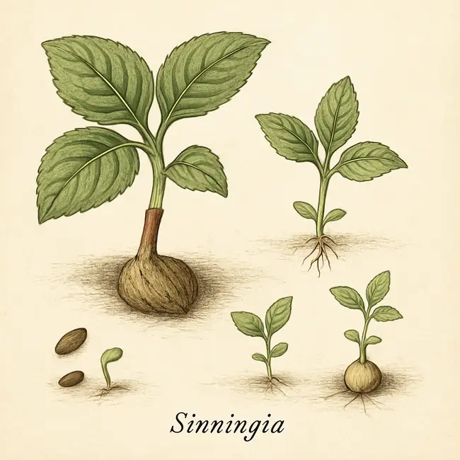 Sinningia – Botanische Illustration der Vermehrung