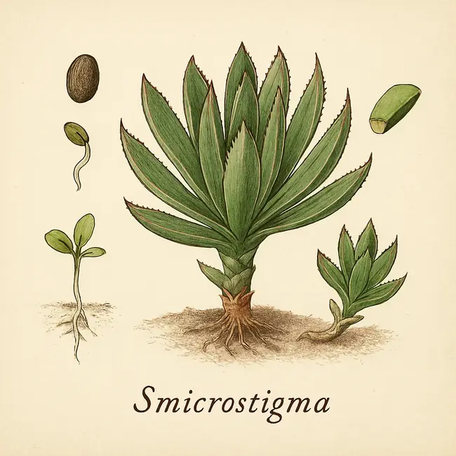 Smicrostigma – Botanische Illustration der Vermehrung