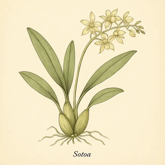 Sotoa – Botanische Illustration des Habitus