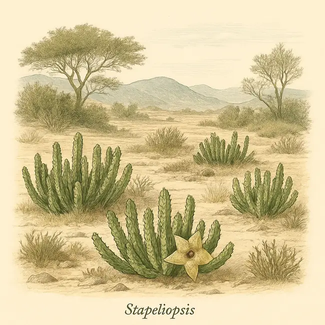 Stapeliopsis – Botanische Illustration des natürlichen Lebensraums