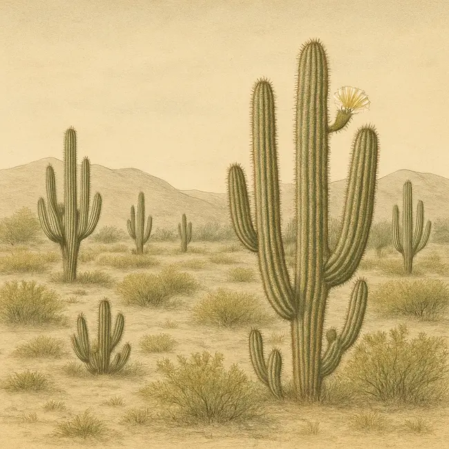 Stetsonia – Botanische Illustration des natürlichen Lebensraums