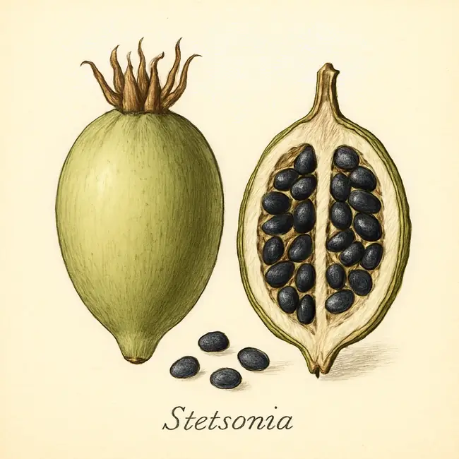 Stetsonia – Botanische Illustration von Frucht und Samen