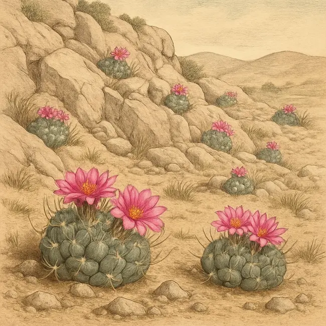 Strombocactus – Botanische Illustration des natürlichen Lebensraums