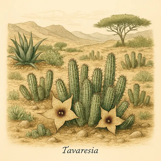 Tavaresia – Botanische Illustration des natürlichen Lebensraums