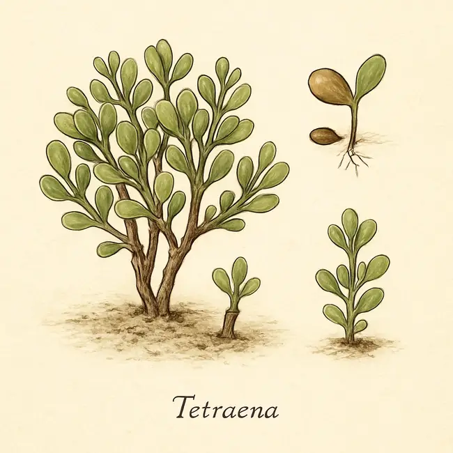 Tetraena – Botanische Illustration der Vermehrung