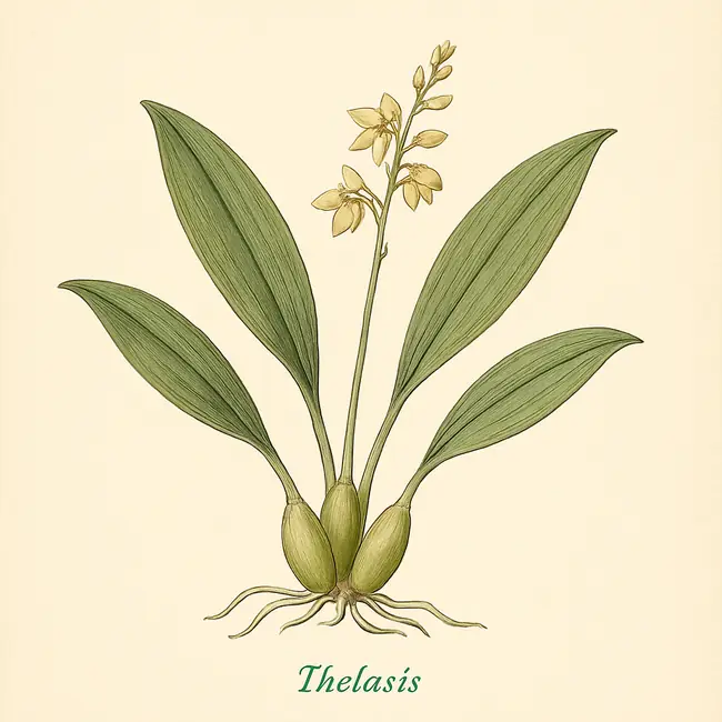 Thelasis – Botanische Illustration des Habitus
