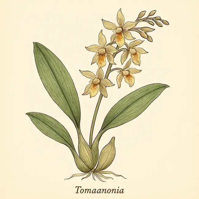 Tomzanonia – Botanische Illustration des Habitus