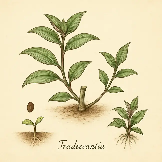 Tradescantia – Botanische Illustration der Vermehrung