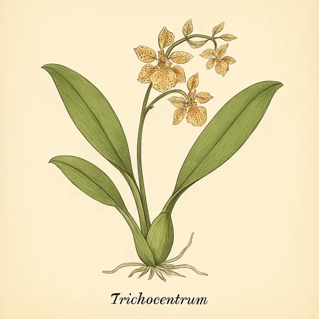 Trichocentrum – Botanische Illustration des Habitus