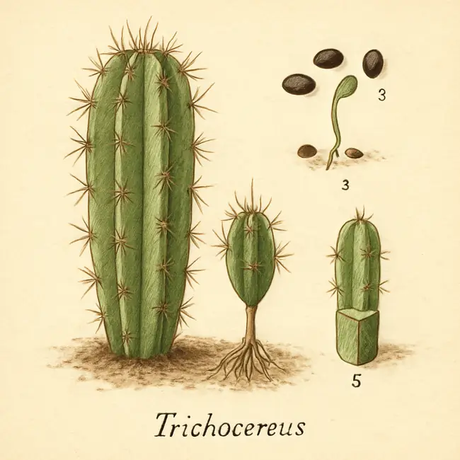 Trichocereus – Botanische Illustration der Vermehrung