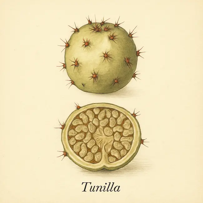 Tunilla – Botanische Illustration von Frucht und Samen