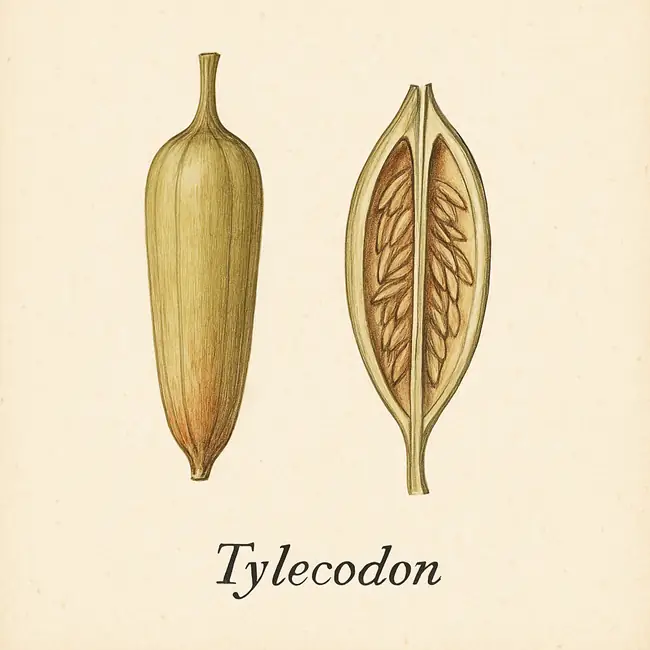 Tylecodon – Botanische Illustration von Frucht und Samen