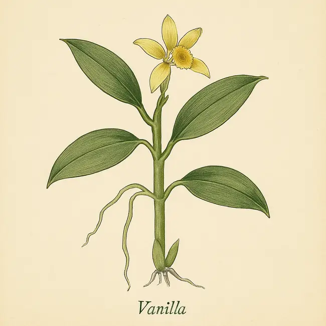 Vanilla – Botanische Illustration des Habitus