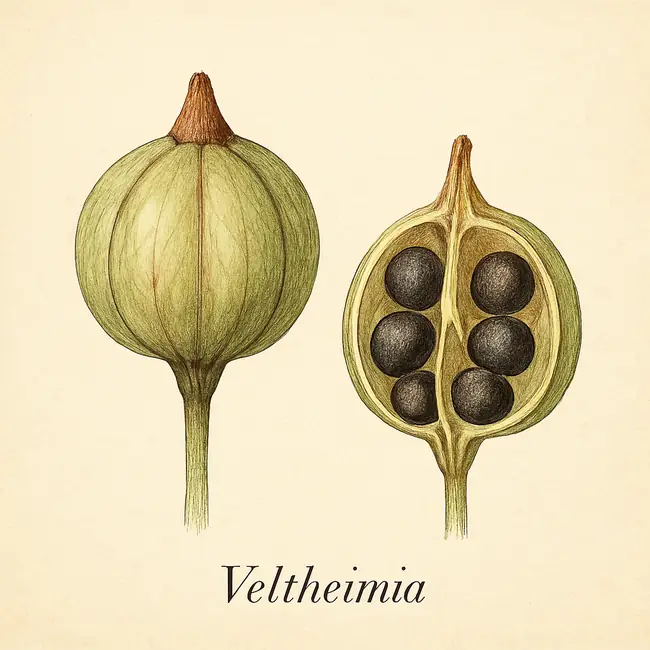 Veltheimia – Botanische Illustration von Frucht und Samen