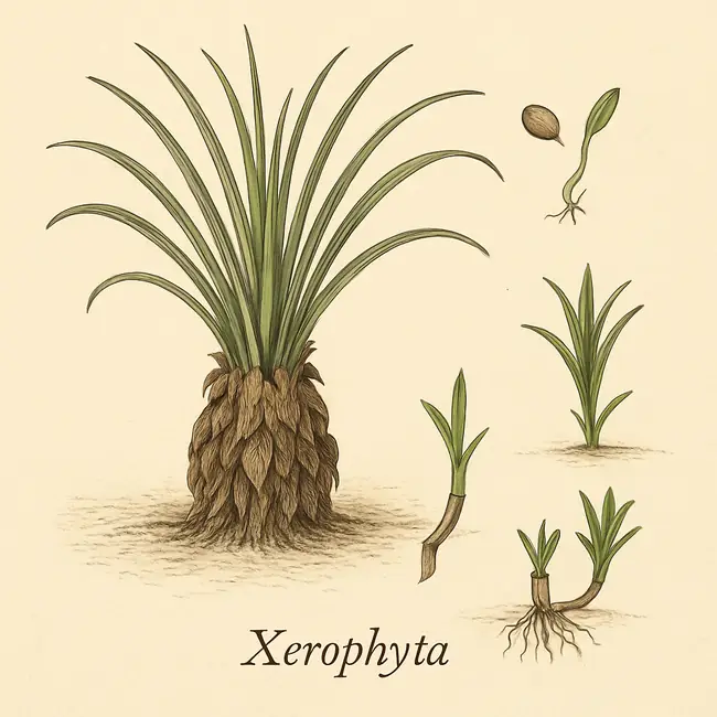 Xerophyta – Botanische Illustration der Vermehrung