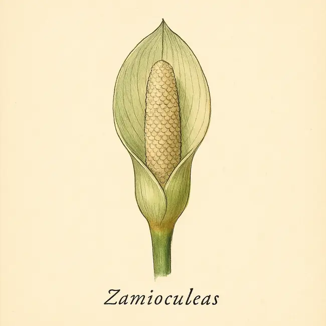 Zamioculcas – Botanische Illustration der Blüte